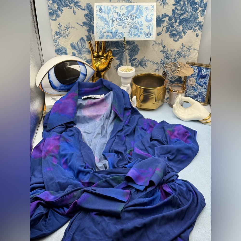 🆕 RAT & BOA 🧿 NWOT Volana Blue and Purple Floral Printed Cowl Neck Mini, Sz XS - Picture 13 of 17
